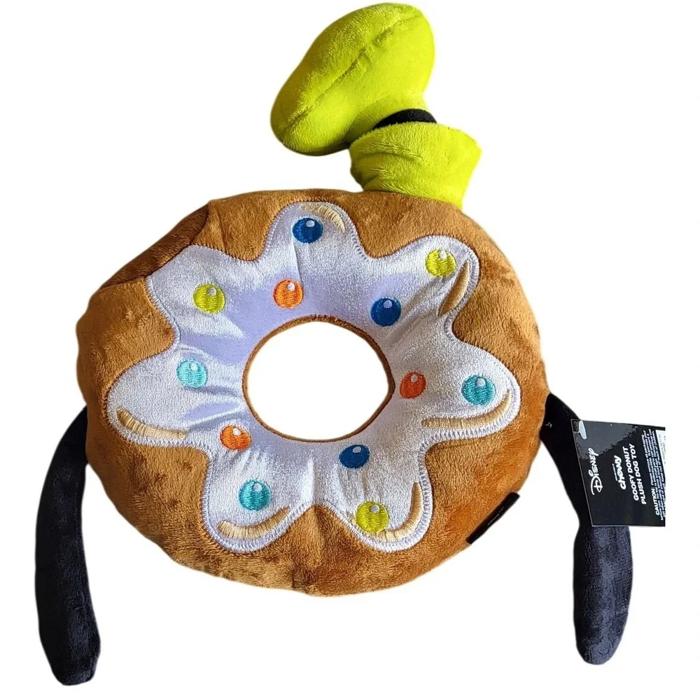 Disney Goofy Donut Plush Dog Toy Chewy Exclusive Brown White Green Squeaky New